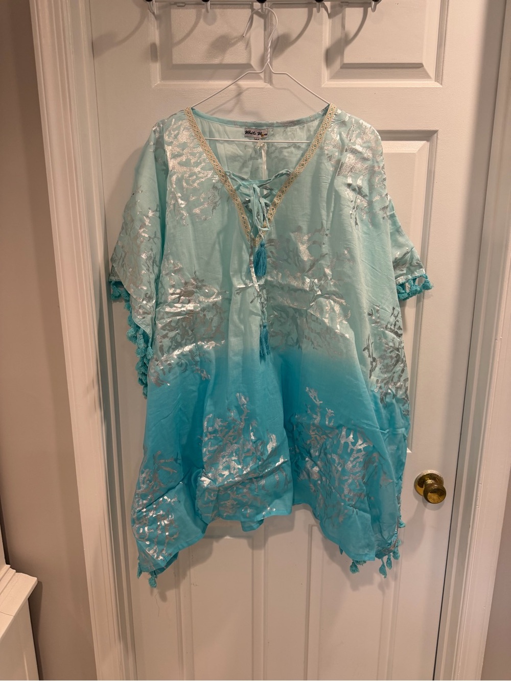 NWT White Waves Ombre Tassel Caftan wMetallic Accnts  Beach resort Wear OSFM